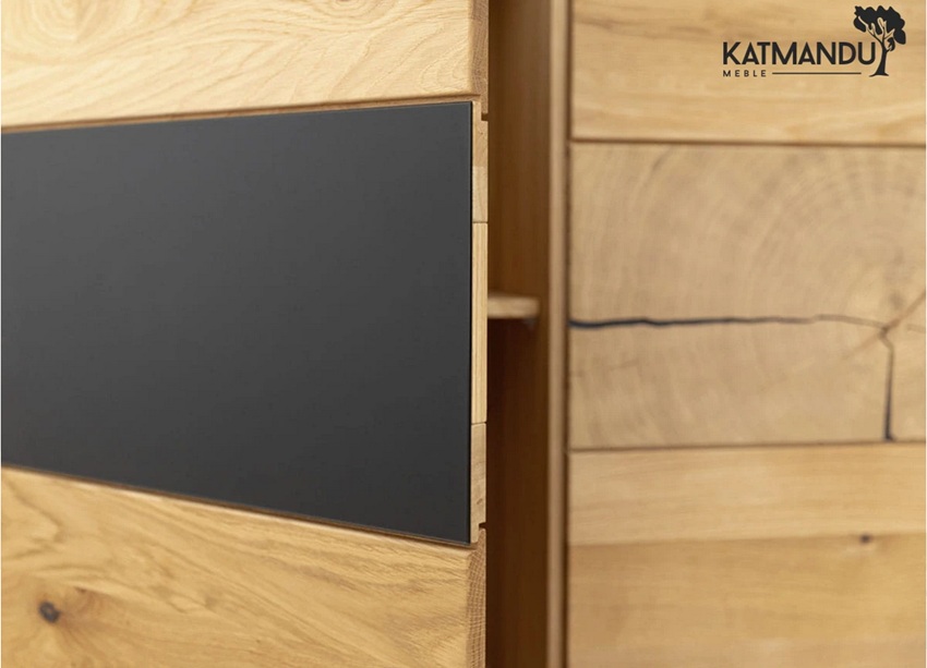 KATMANDU MEBLE - TIRANO Komoda 3D | Plaster drewna | Czarne szkło | Dąb olejowany | ZITIR05CH