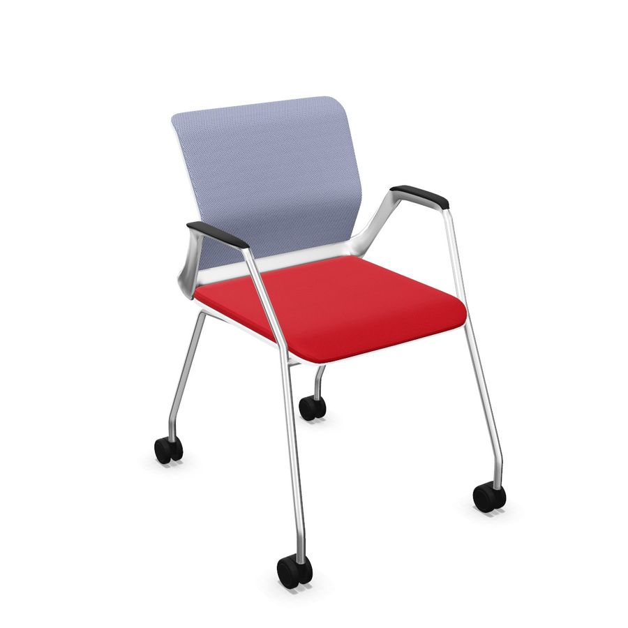 NOWY STYL - YOUTEAM Krzesło konferencyjne FRAME CHAIR 4L MESH CST PEARL WHITE | Siatkowe Oparcie i Siedzisko | na 4 nogach z kółkami | Wersja perłowobiała PW | Podłokietniki