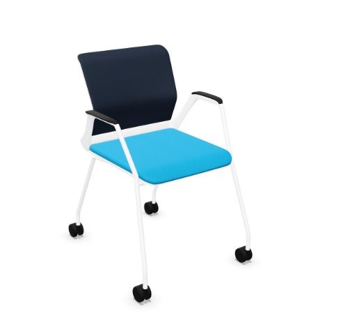 NOWY STYL - YOUTEAM Krzesło konferencyjne FRAME CHAIR 4L MESH CST PEARL WHITE | Siatkowe Oparcie i Tapicerowane Siedzisko | na 4 nogach z kółkami | Wersja perłowobiała PW | Podłokietniki