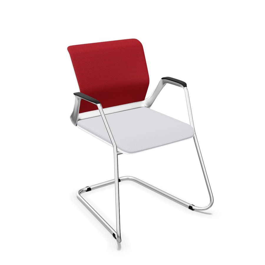NOWY STYL - YOUTEAM Krzesło konferencyjne FRAME CHAIR CF MESH STB PEARL WHITE | Siatkowe Oparcie i Siedzisko | na płozie | Wersja perłowobiała PW | Podłokietniki | Sztaplowanie