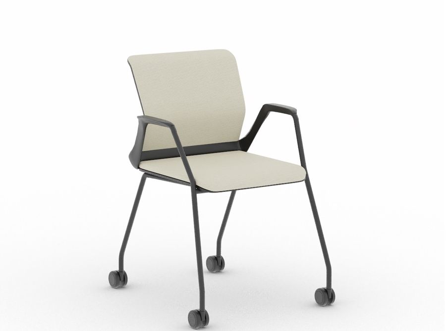NOWY STYL - YOUTEAM Krzesło konferencyjne FRAME CHAIR 4L UPH CST BLACK GREY | Tapicerowane Oparcie i Siedzisko | na 4 nogach z kółkami | Wersja czarno-szara SG | Podłokietniki