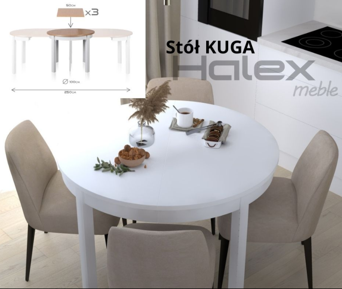 HALEX - KUGA Stół Buk | Cały biały