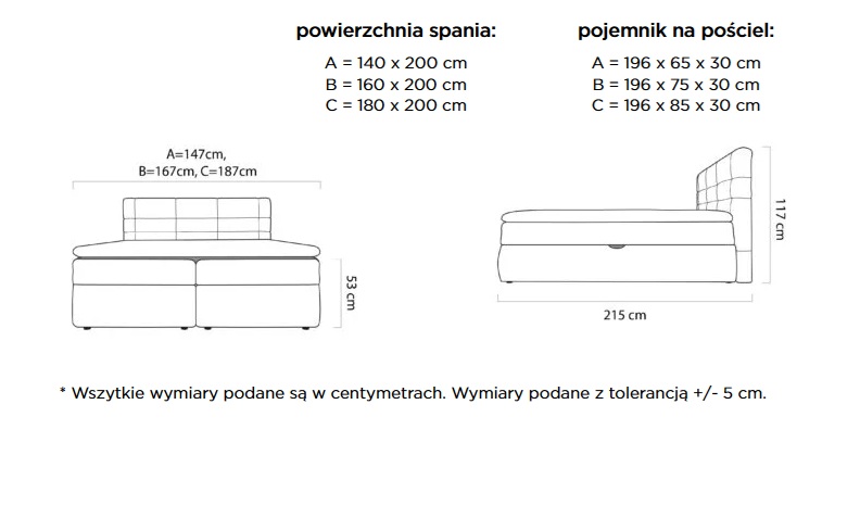 WERSAL - LARGO Łóżko Kontynentalne 180x200 z pojemnikiem | Materac Pocket