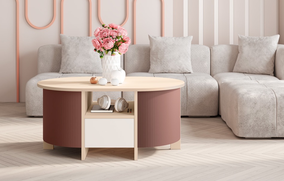 HUBERTUS - LUMIA Ława 100x68 | Cappuccino | Bordo | Kaszmir mat
