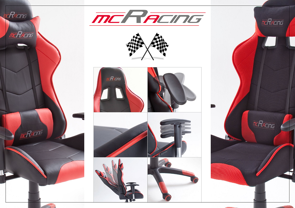 MC AKCENT - Fotel obrotowy MC RACING 1 | Tkanina czarno czerwony | 62491SR3