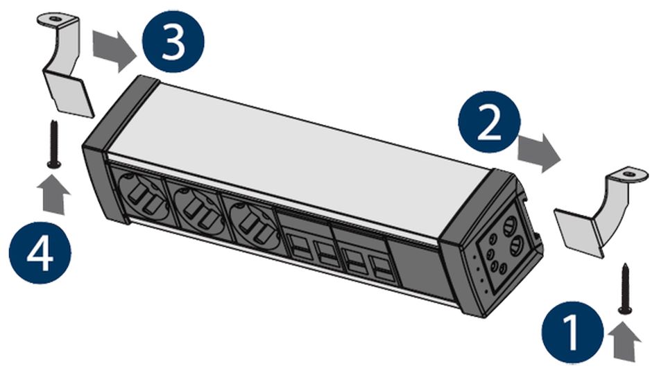 FORMAT - SKLEP - DESK SOCKET Mediaport D8M3GB3RJ1VG1HD | 3 x 230 V | 3 x RJ45 kat 5e | 1 x VGA | 1 x HDMI | 8 Modułów