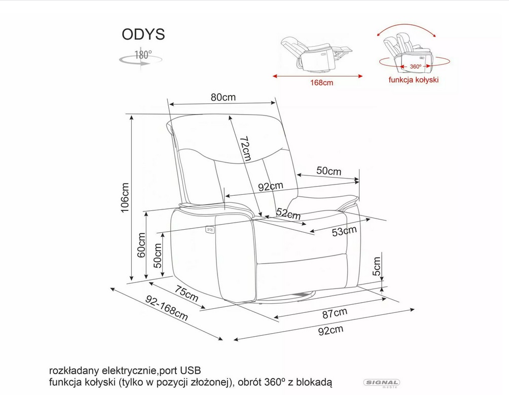 SIGNAL - ODYS RAVEN Fotel rozkładany elektrycznie z funkcją kołyski | Tkanina Raven 30 Ciemny beż | z MR | DOSTĘPNY OD RĘKI