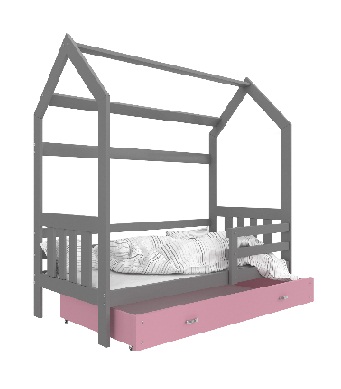 AJK meble - DOMEK 2 Łóżko parterowe 1-osobowe 160x80cm z materacem, kolor: Szary