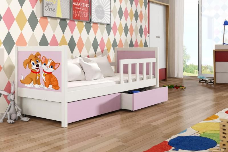 Chojmex - PINOKIO 1 Łóżko dziecięce 1-osobowe z materacem i pojemnikami / Rama kolor: Biały