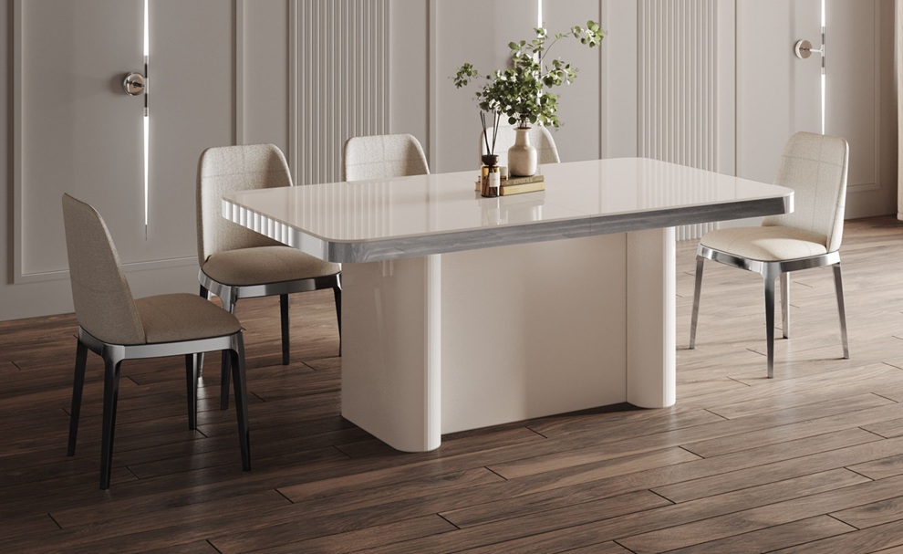 HUBERTUS - GLAMOUR PORTOFINO Stół 160-412x100 | Kaszmir połysk | Chrom | DOSTĘPNE OD RĘKI