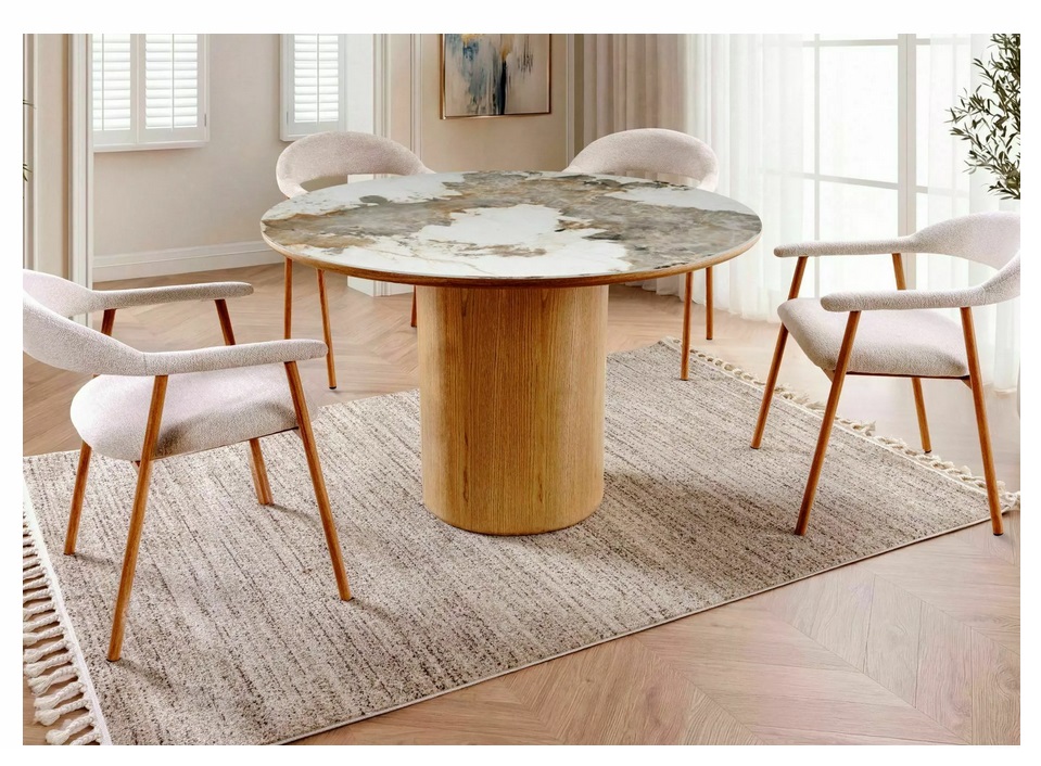SIGNAL - RONDO CERAMIC Stoł fi 120cm | PANDORO Biały | Dąb
