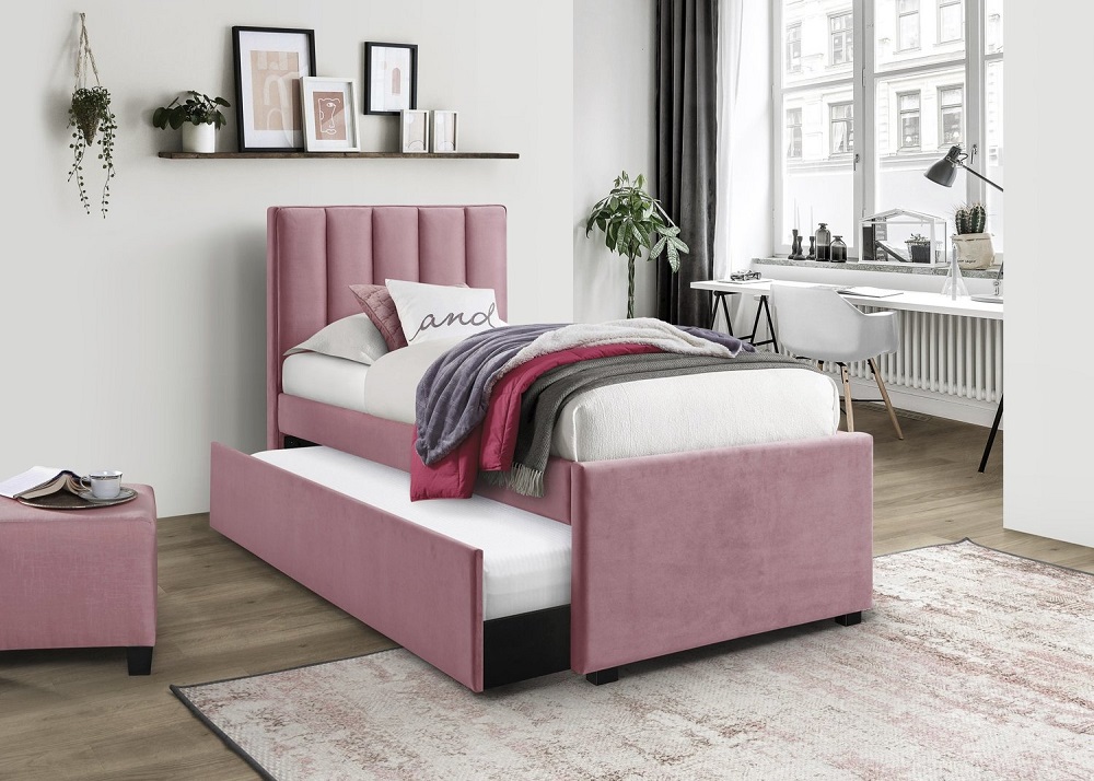 HALMAR - RUSSO 90 Łóżko z wysuwanym materacem | różowy