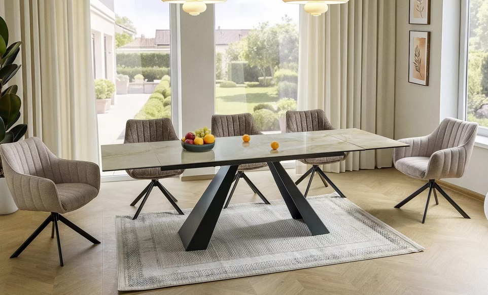 SIGNAL - SALVADORE CERAMIC Stół rozkładany 160-240x90x76 | ONICE ORO Beż | Czarny mat