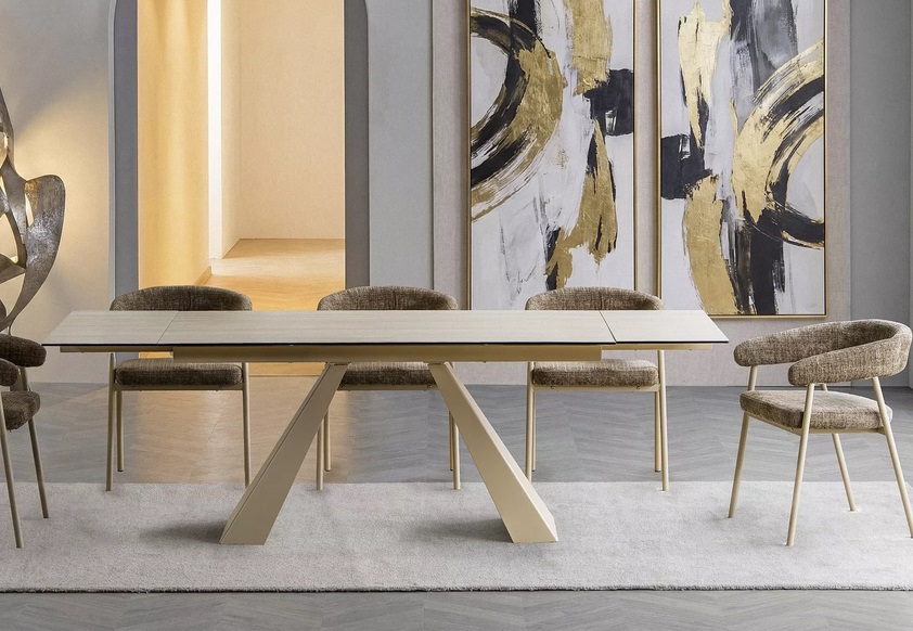 SIGNAL - SALVADORE CERAMIC Stół rozkładany 160-240x90x76 | TRAVERTINE Beż | Kaszmir
