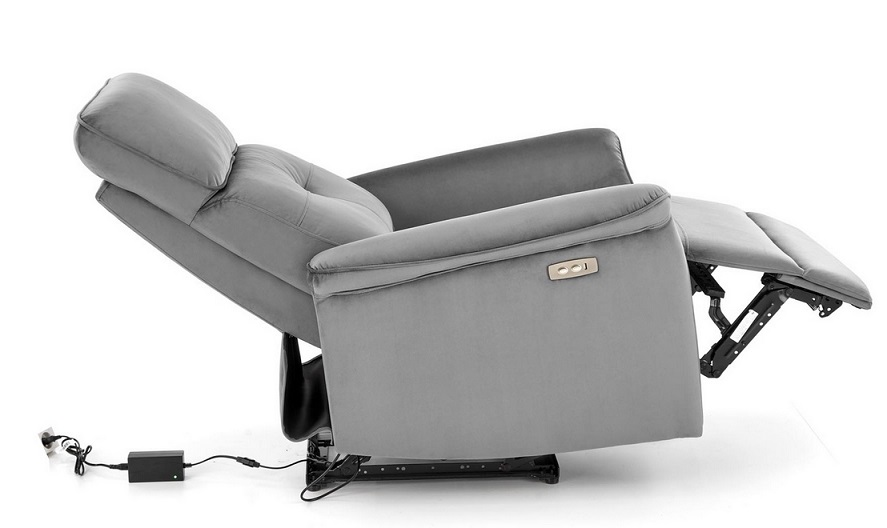HALMAR - SEMIR Fotel | Elektrycznie rozkładany | Gniazdo USB | Tkanina velvet Popielaty