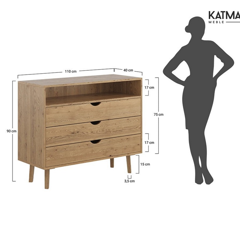 KATMANDU MEBLE - SIMONA Komoda 3S Dębowa | PRHSIM02
