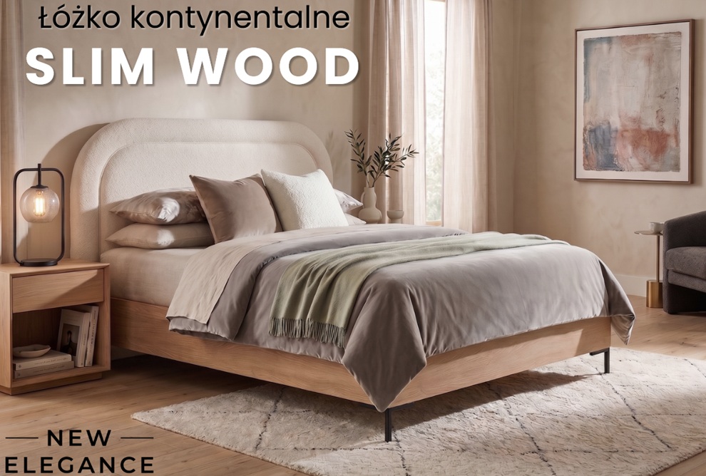 NEW ELEGANCE - NEW ELEGANCE SLIM WOOD na nóżkach | Łóżko kontynentalne z pojemnikiem | Wezgłowie N | 140x200