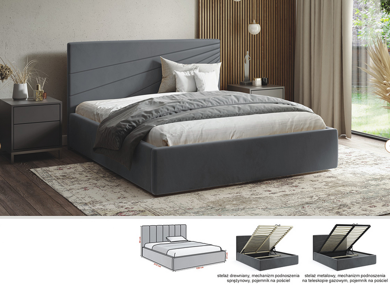 DREW-TON - SLIM 5 Łóżko tapicerowane 140x200 | Stelaż metalowy z pojemnikiem | Tkanina Kronos 31 | DOSTĘPNE OD RĘKI