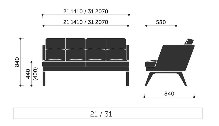 PROFIM - OCTOBER Sofa 21 | Nogi metalowe ^ drewniane | 2 siedziska