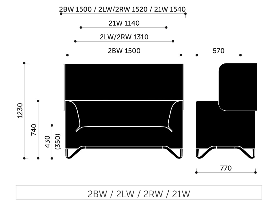 PROFIM - SOFTBOX Sofa 21 | 2 siedziska | Podłokietniki