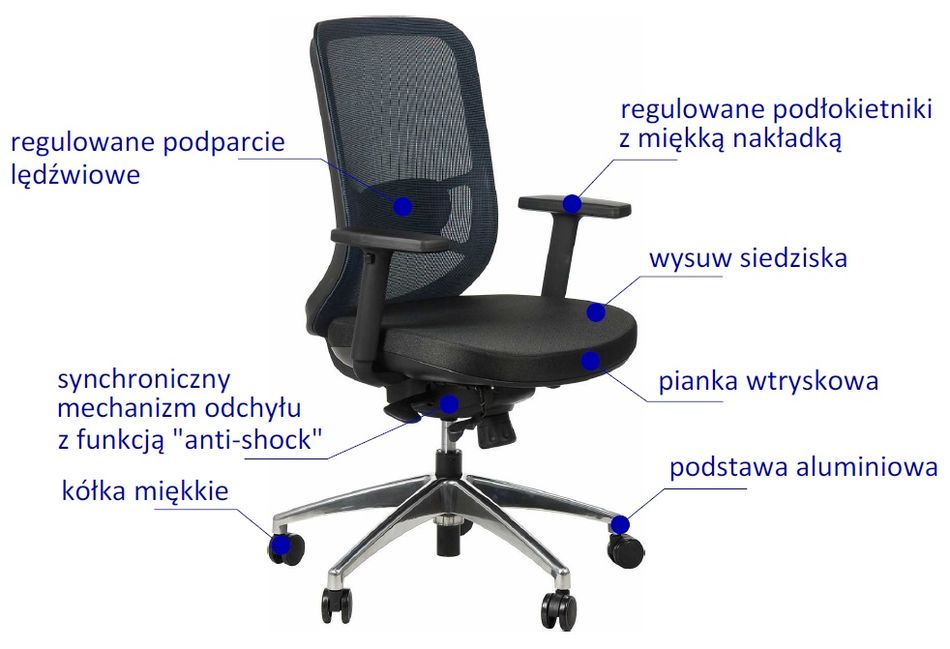 STEMA - Fotel obrotowy GN-310/ALU | Niebieski | Z wysuwem siedziska