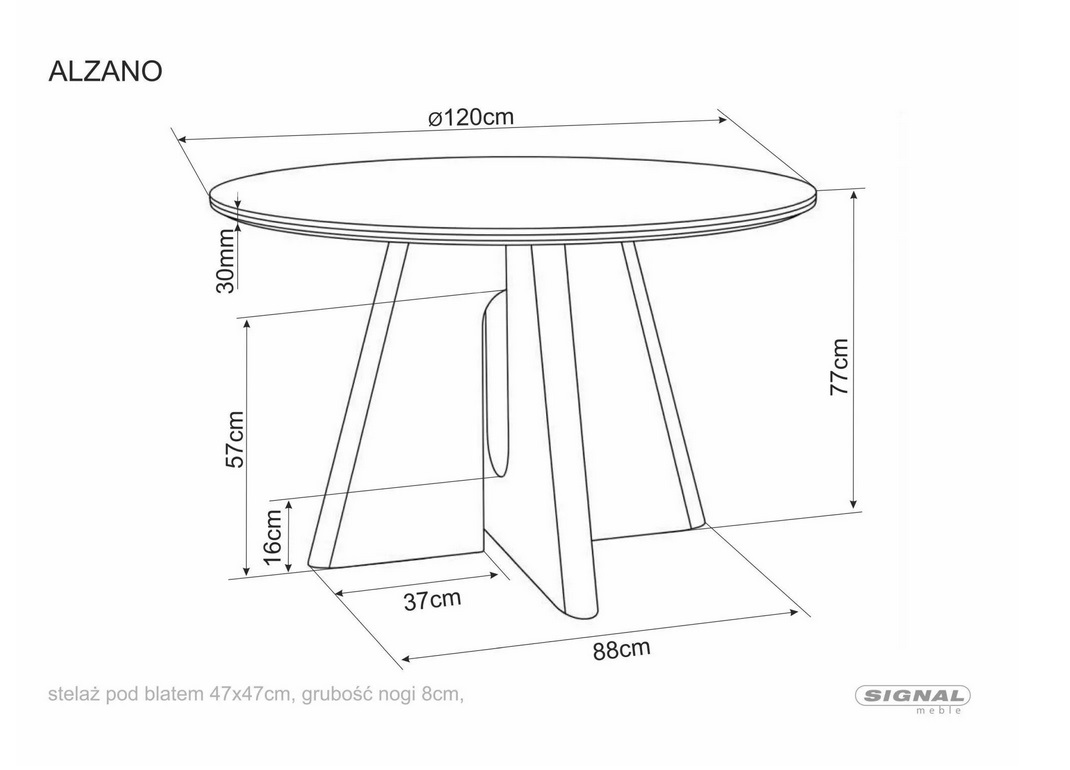 SIGNAL - ALZANO CERAMIC120 Stoł fi 120cm | Orzech | Ceramika biały PANDORO