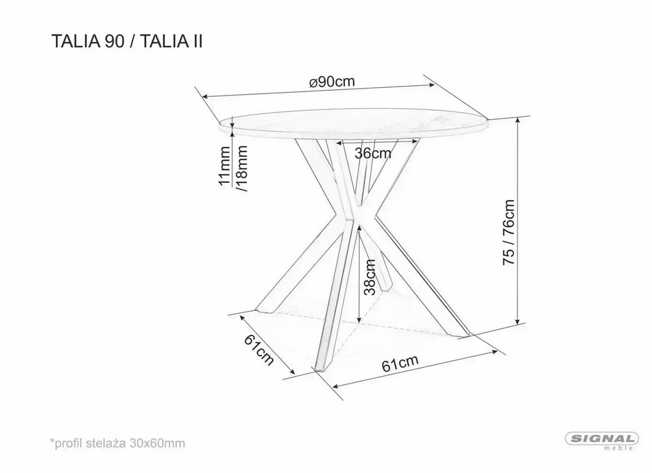 SIGNAL - TALIA II Stół fi90X76h | Dąb | Czarny