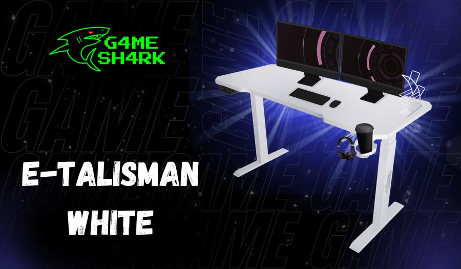 GAME SHARK - E-TALISMAN WHITE Biurko Gamingowe | Stelaż Biały | Podkładki różne kolory | Regulowana Wysokość