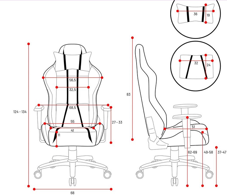 DIABLO CHAIRS - DIABLO X-ONE 2.0 CRAFT Fotel Obrotowy Wymiary wersja Normal